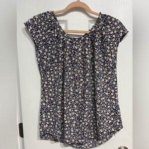 LC Lauren Conrad Navy and Cream Floral Blouse
